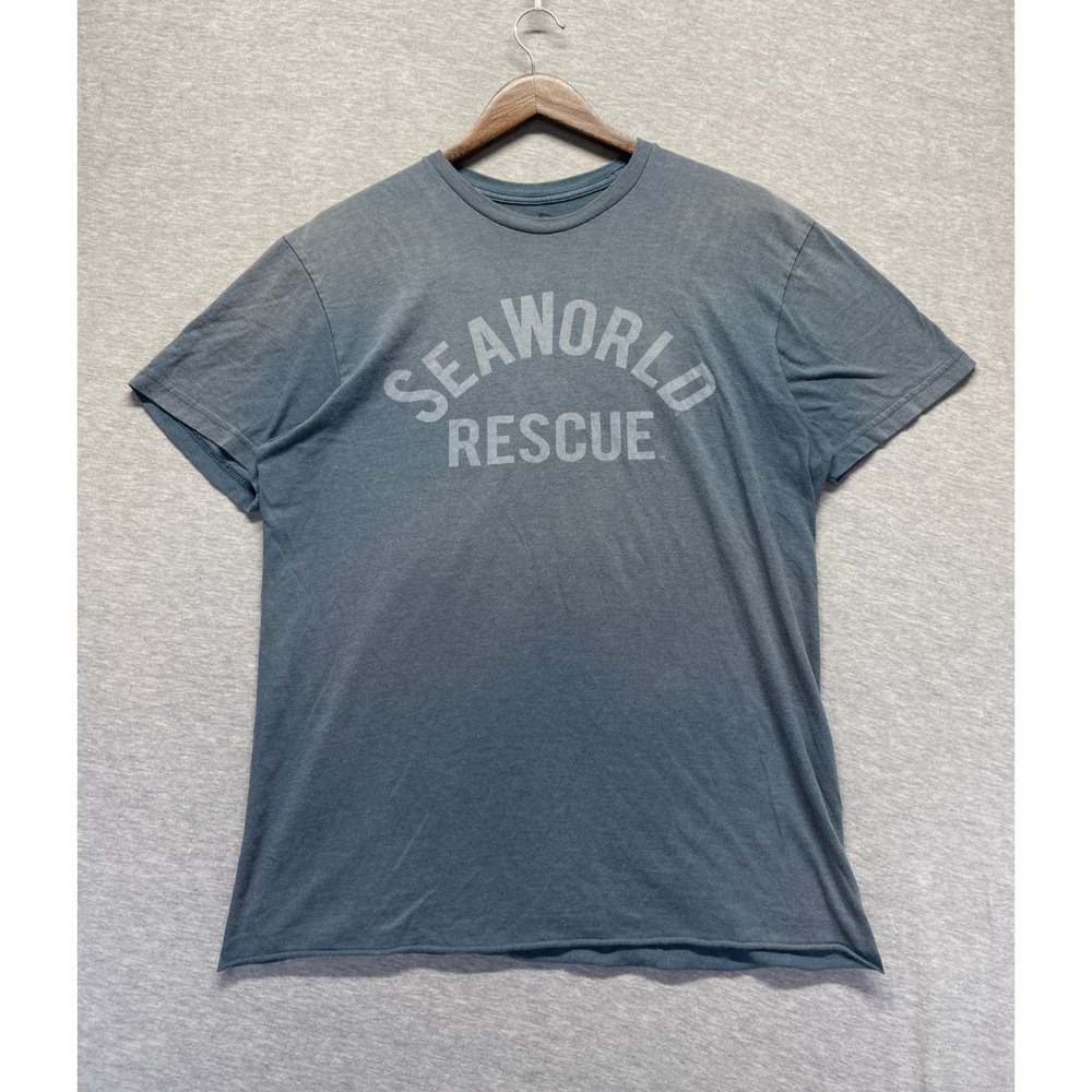 SeaWorld Rescue T Shirt Men Large Heather Slate Blue Graphic Print Cotton Casual